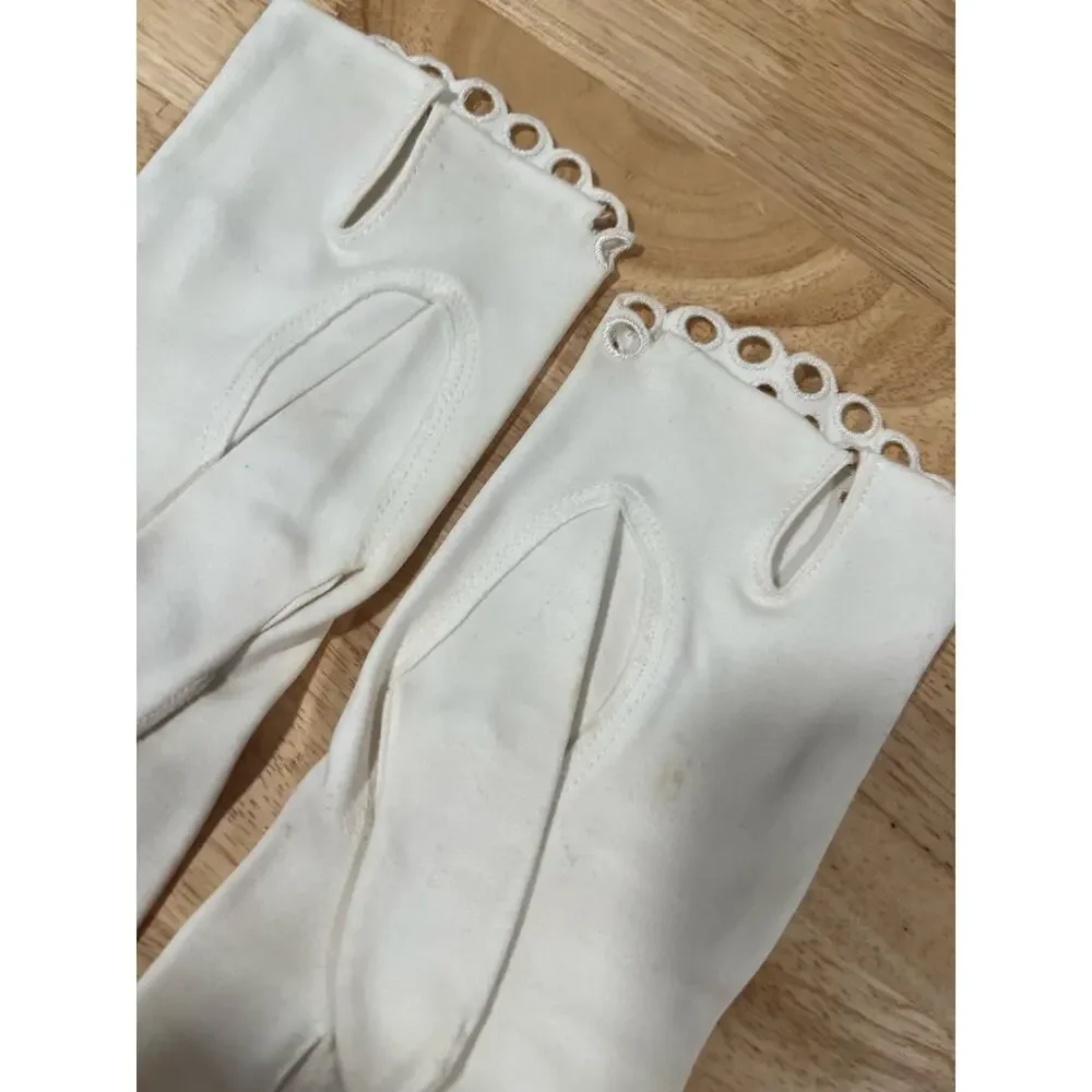 Vintage Dainty Cotton Gloves White Small